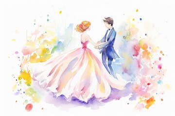 wedding dance watercolor, joyful wedding dance watercolor