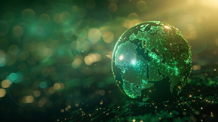A bright green globe shining on a serene green background. AI. - obrazy, fototapety, plakaty