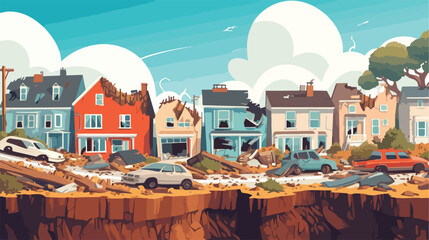 Earthquake city panorama vector illustration. Damag