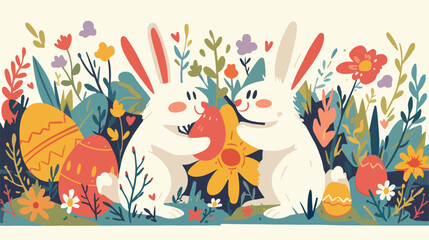 Easter greeting card template with pair of cute fun