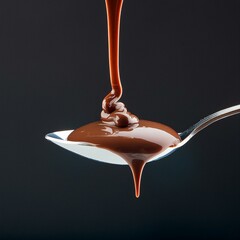 Rich and creamy chocolate fudge dripping from a spoon with copy space