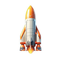 3d space rocket with smoke on white background