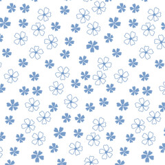 Seamless pattern of summer flowers in white and blue tones. Simple modern hand drawing. Floral texture for textiles, clothing design and paper. Spring and summer botanical print.
