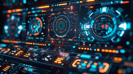 Fototapeta premium Futuristic AI interface showcasing a complex network of data streams and algorithmic patterns, ideal for technology and innovation themes
