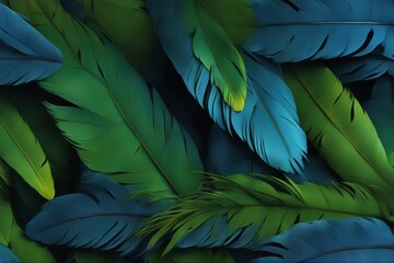 Fototapeta premium 'blue macaw feathers green feather parrot macro bird animal nature wildlife vertical zoom'