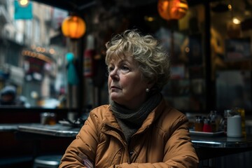 Fototapeta premium Portrait of senior woman sitting in a cafe in Paris, France