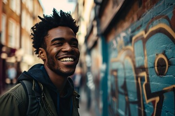 Portrait of a smiling african american man in the city