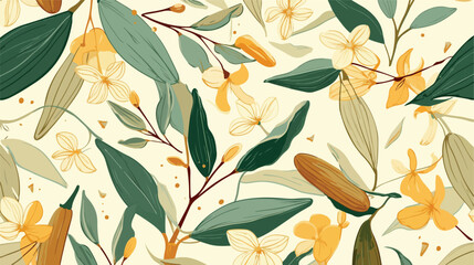 Botanical seamless pattern with vanilla leaves flow