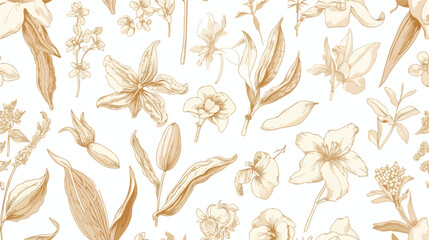 Botanical seamless pattern with vanilla leaves flow