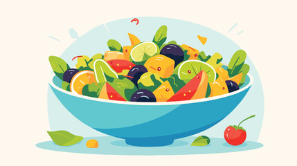 Bowl of tasty salad made of fresh exotic fruits iso