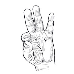 Close-up of thumb and index finger touching each other, hand language, black and white, png, transparent background, lineart illustration