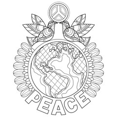 World peace hand drawn for adult coloring book