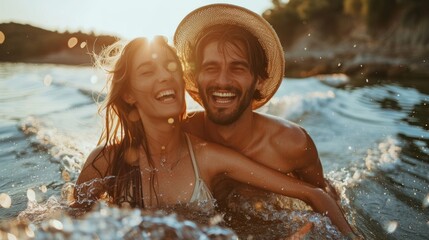 Obraz premium Couple having fun in open water
