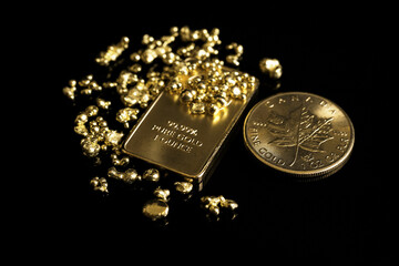 Gold bar gold coin for money investing