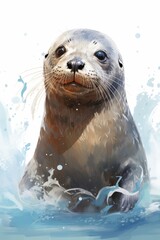 Naklejka premium A cute seal popping its head out of the water