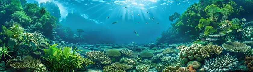 Naklejka na ściany i meble Underwater coral reef with fish