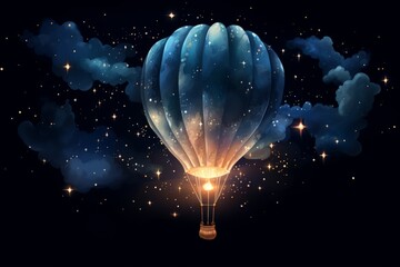 Fototapeta premium A hot air balloon flies through a starry night sky.