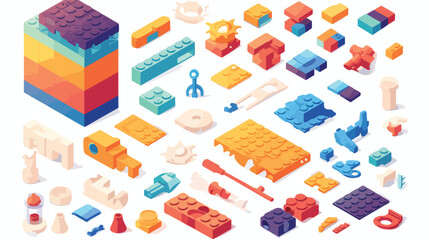 Bundle of isometric colorful constructor details or