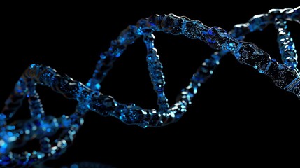 Visualize a captivating 3D image showcasing a close-up view of a dark blue DNA strand, filling the entire screen with its intricate details and mesmerizing beauty.