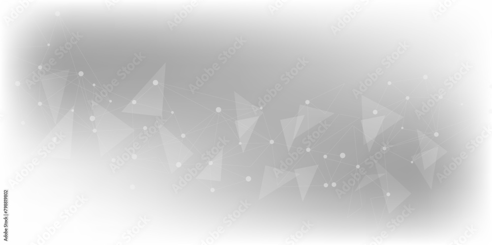 Poster Vectors Grey graphic background dots with connections technologies and sharing data as abstract concept.