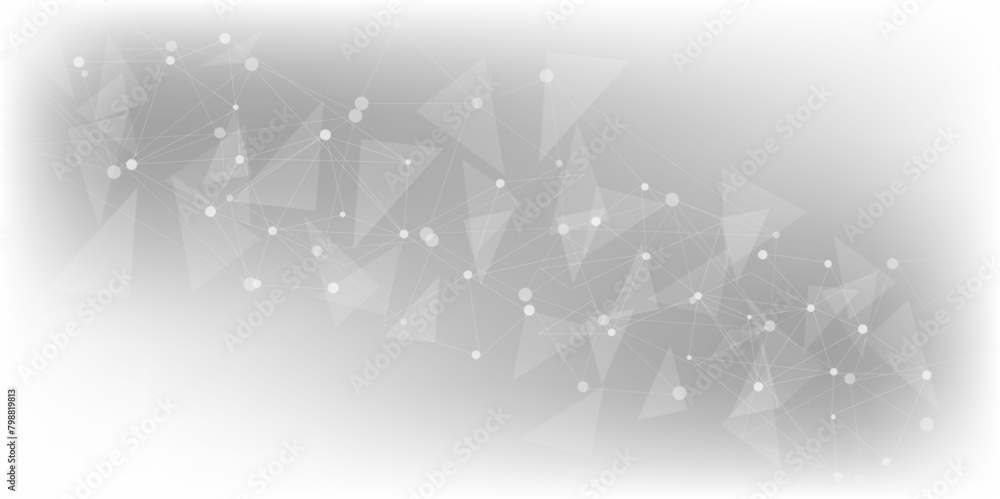 Poster Vectors Grey graphic background dots with connections technologies and sharing data as abstract concept.