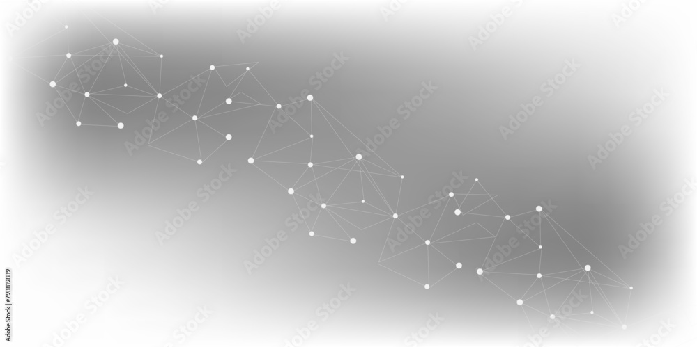 Poster Vectors Grey graphic background dots with connections technologies and sharing data as abstract concept.