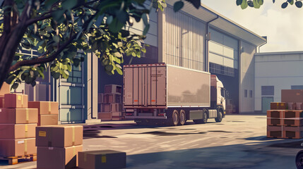 3D rendering A delivery truck driving to deliver 