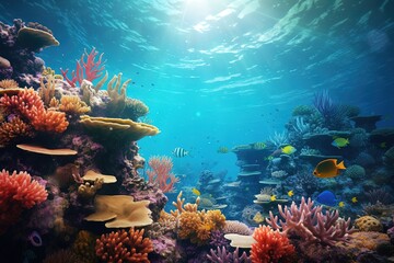 Naklejka na ściany i meble fish in the aquarium, blue water. Dreams of the sea. Relax at home