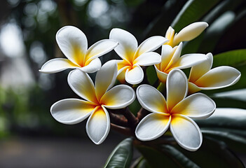 Frangipani tree Pagoda flowers Plumeria blossom dark pocynaceae name Outstanding Temple tone white background Common Pattern Flower Summer Isolated Nature Vintage Spring Lan