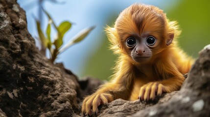 Obraz premium Adorable baby golden lion tamarin UHD WALLPAPER