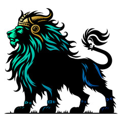 Embrace Norse mythology with this bold Viking lion silhouette vector. Blending a fierce lion with Viking motifs, this artwork epitomizes strength and regality in a minimalistic design.