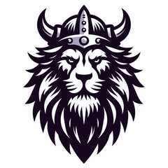Embrace Norse mythology with this bold Viking lion silhouette vector. Blending a fierce lion with Viking motifs, this artwork epitomizes strength and regality in a minimalistic design.