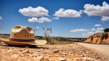 Adult man in cowboy hat on dirt road against sky UHD WALLPAPER