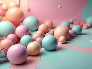 Top view of pastel spheres abstract background - various colors, gentle aesthetic colors.