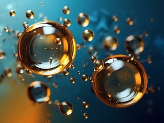 Abstract design background of oil drops on blue background, highly detailed.