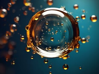 Abstract design background of oil drops on blue background, highly detailed.