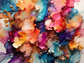 Colorful alcohol ink splash abstract background, bright vivid colors