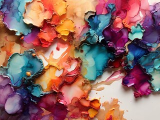 Colorful alcohol ink splash abstract background, bright vivid colors