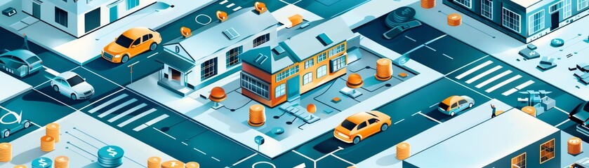 Obraz premium isometric city with cars and buildings