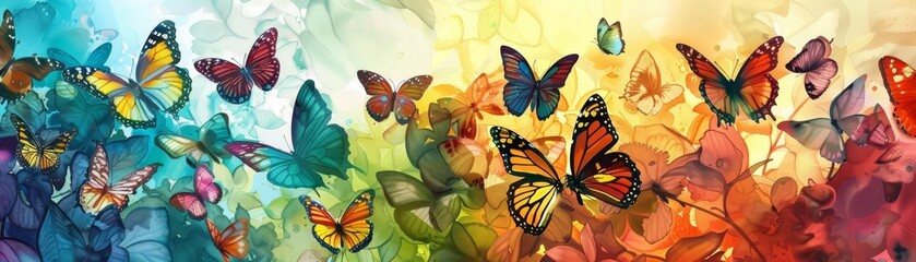 A mystical painting of butterflies and flowers in the jungle with vibrant colors and a dreamlike atmosphere