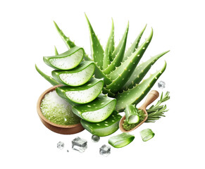 Close-up Fresh Aloe Vera slice isolated transparent background