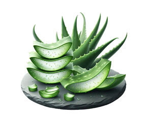 Close-up Fresh Aloe Vera slice isolated transparent background