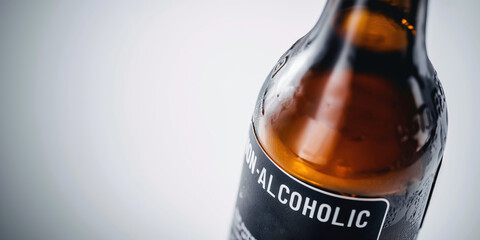 A bottle of alcohol with a label that says "Non Alcoholic", copy space, free background