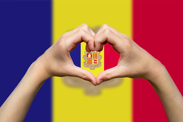 Andorra flag with two hands heart shape, support or donate to Andorra, express love or affection 