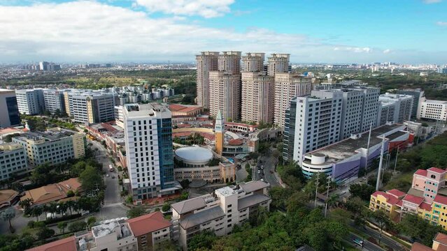 Taguig, Metro Manila, Philippines - Aerial of Venice Grand Mall and Mckinley Hill, an upscale district near BGC. The rest of southern NCR in the distance.