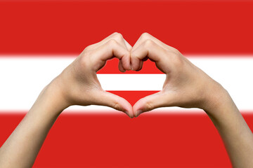Austria flag with two hands heart shape, hand heart love sign, vector design, support or donate 