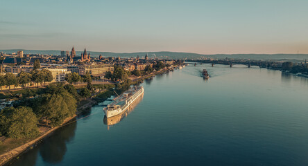 Aerial view of the city of Mainz and the Rhine river