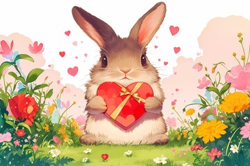 Cute cartoon rabbit with Valentine's gift