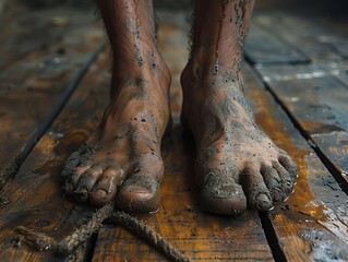 Feet covered in mud - obrazy, fototapety, plakaty