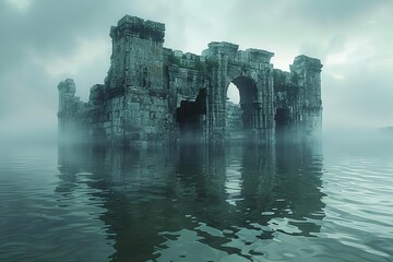 Ruins of an ancient castle in the middle of a lake - obrazy, fototapety, plakaty